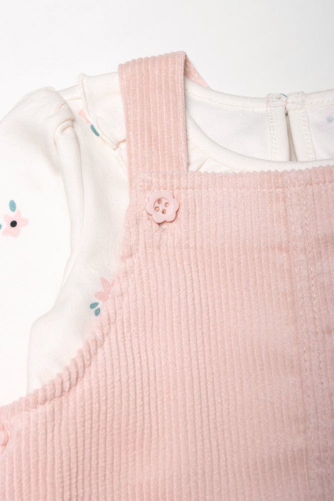 Corduroy Pinafore Dress Set Pink