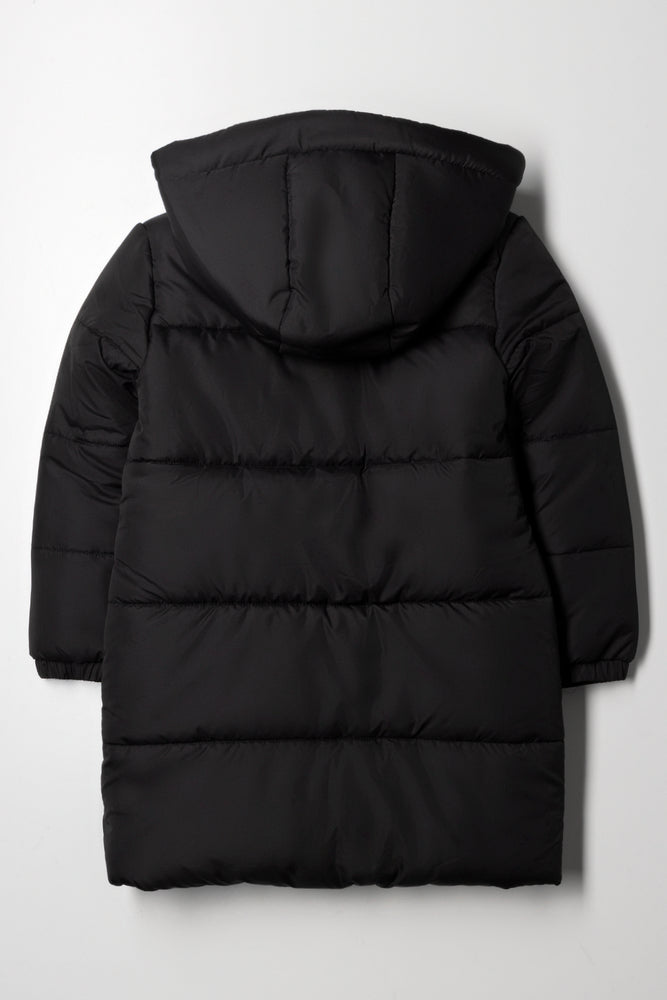 Long Hooded Puffer Jacket Black (2)