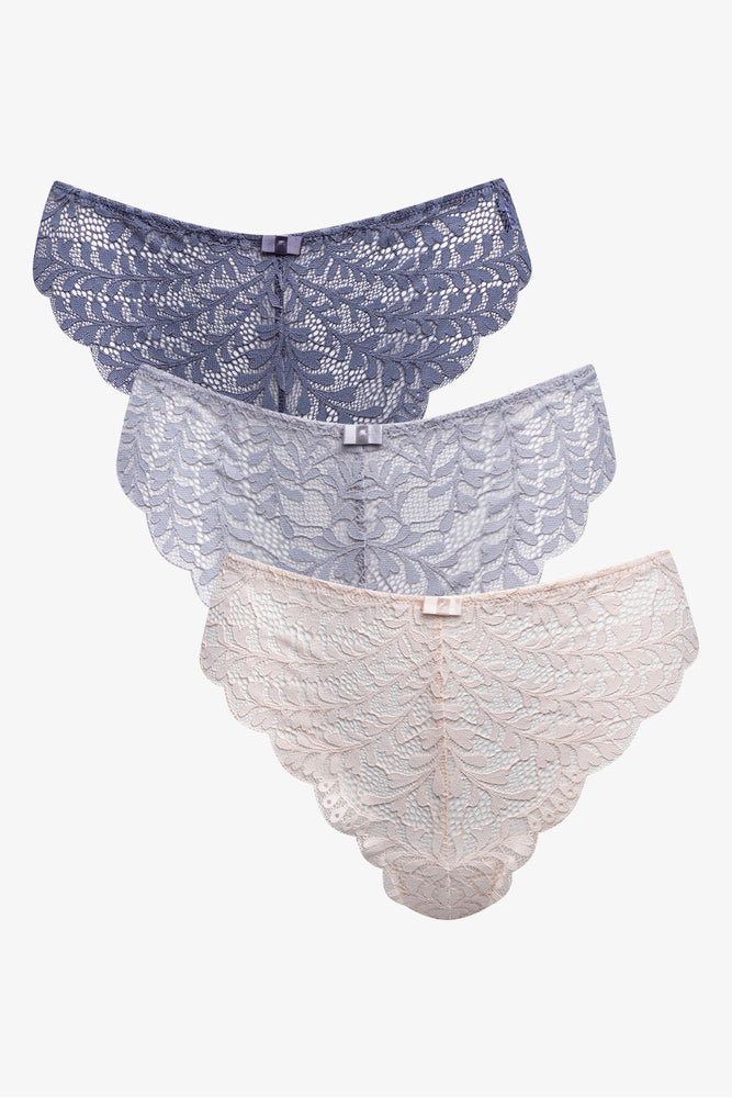 3 Pack Lace Thongs Blue And Natural