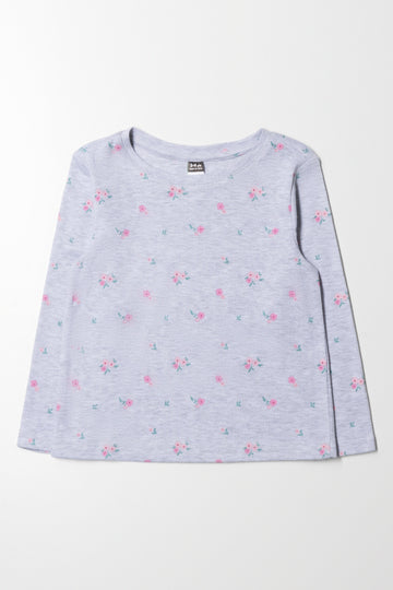 Floral Long Sleeve T-Shirt Grey