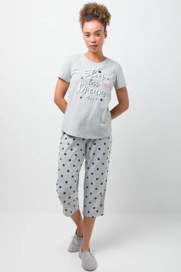 Sleep Less Dream More Capri Pyjamas Grey