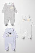 3 Pack Sleepsuit Grey, Blue & White