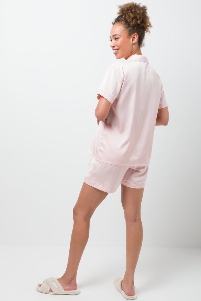 Satin Button Through Short Pyjamas Pink (2)