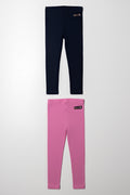 2 Pack Rib Leggings Pink And Navy