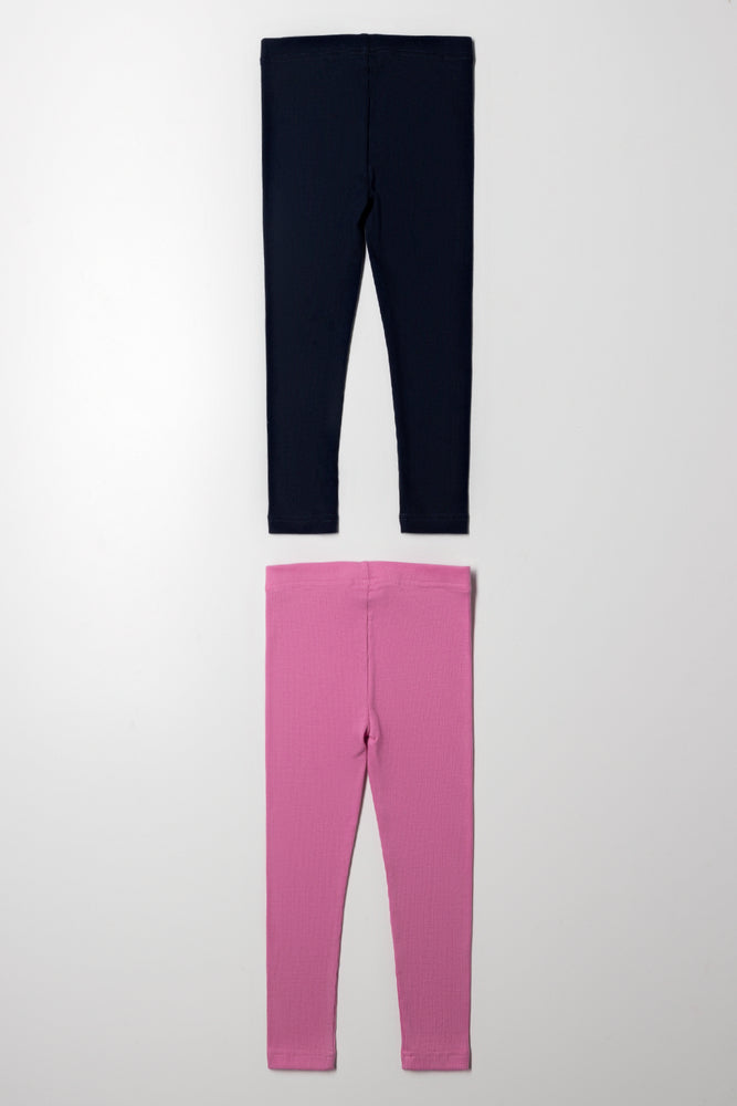 2 Pack Rib Leggings Pink And Navy (2)