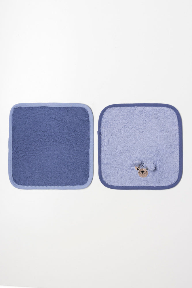2 Pack Puppy Face Cloths Blue