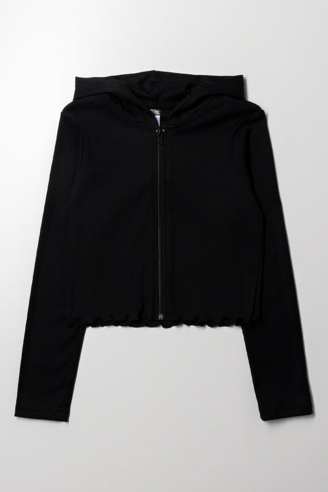 Zip Through Hoodie Black