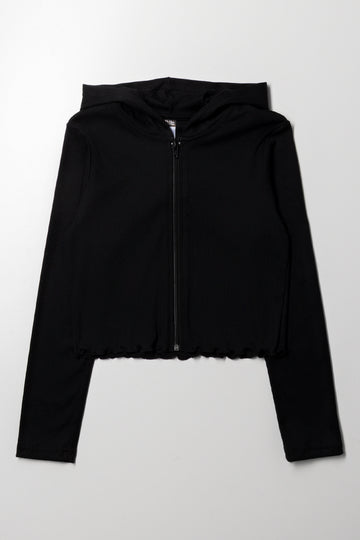Zip Through Hoodie Black