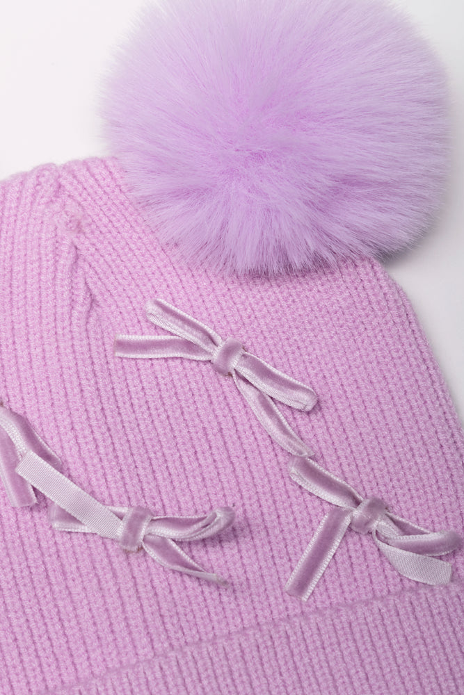 Beanie With Bows Lilac