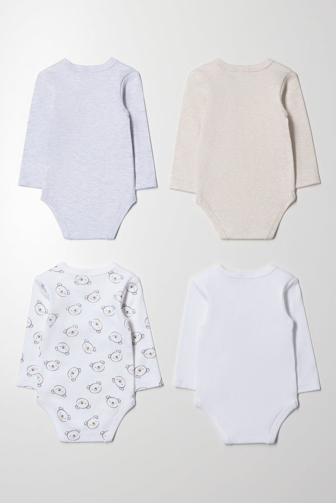 4 Pack Long Sleeve Bodyvests Grey, Natural And White (2)