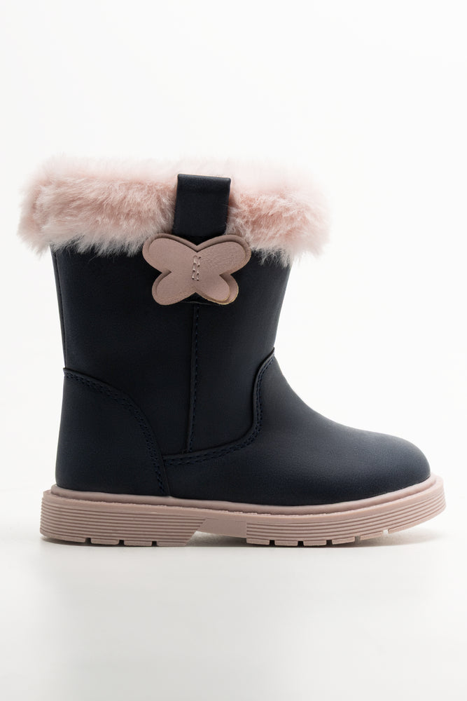 Fur Trim Boots Navy (1)