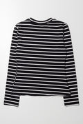 Long Sleeve Stripe Crew Neck Cream And Black (2)