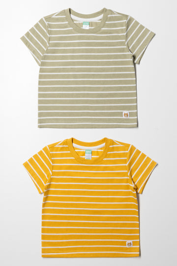 2 Pack Stripe T-Shirts Green And Yellow