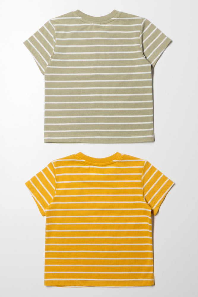 2 Pack Stripe T-Shirts Green And Yellow (2)