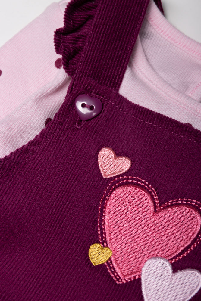 Corduroy Pinni Set with Hearts Pink & Purple (1)