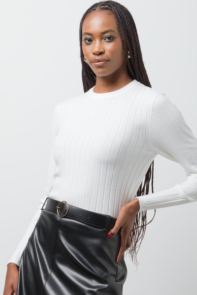 Long Sleeve Rib Crew Neck Cream