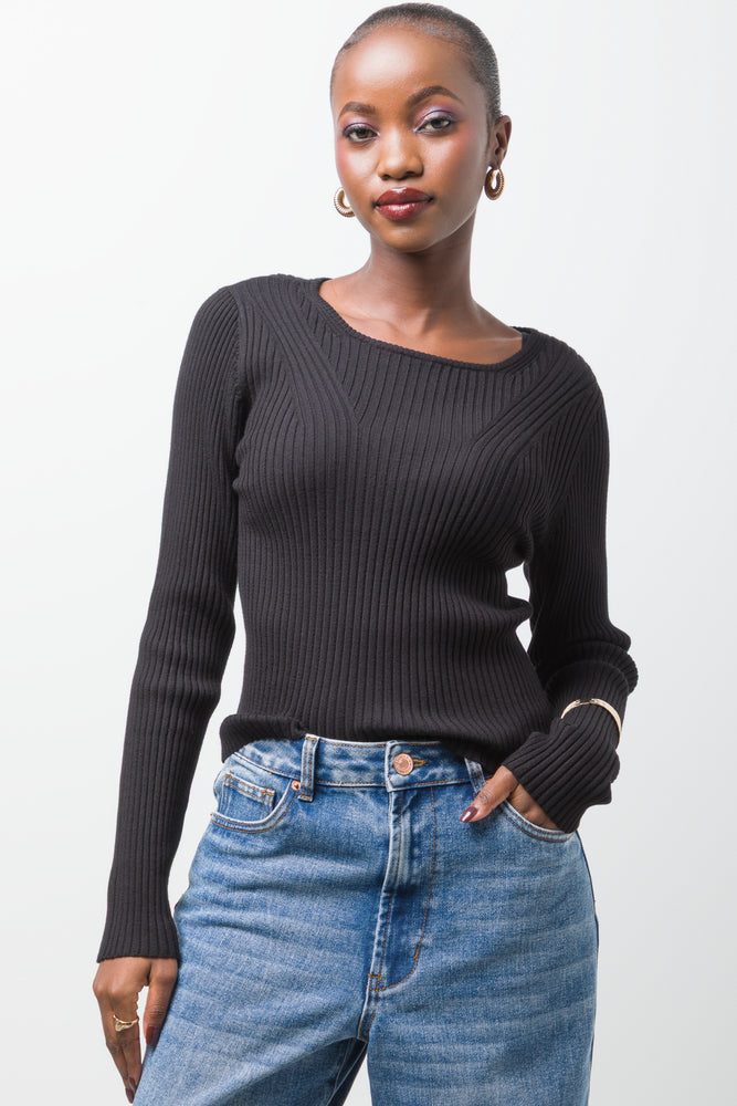 Boatneck Long Sleeve Jersey Black