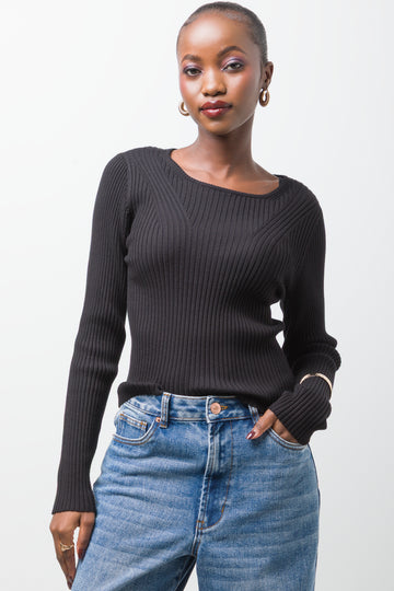 Boatneck Long Sleeve Jersey Black