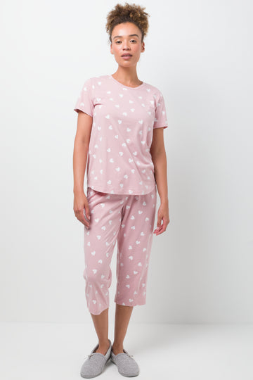 Heart Capri Pyjamas Pink