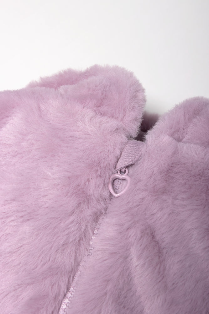 Hooded Fur Sleeveless Jacket Lilac (1)