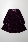 Tiered Embroidered Dress Burgundy
