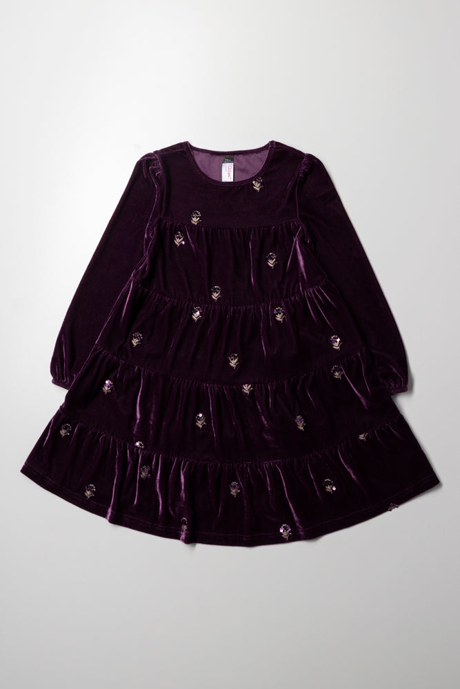 Tiered Embroidered Dress Burgundy