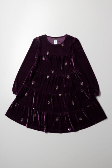 Tiered Embroidered Dress Burgundy