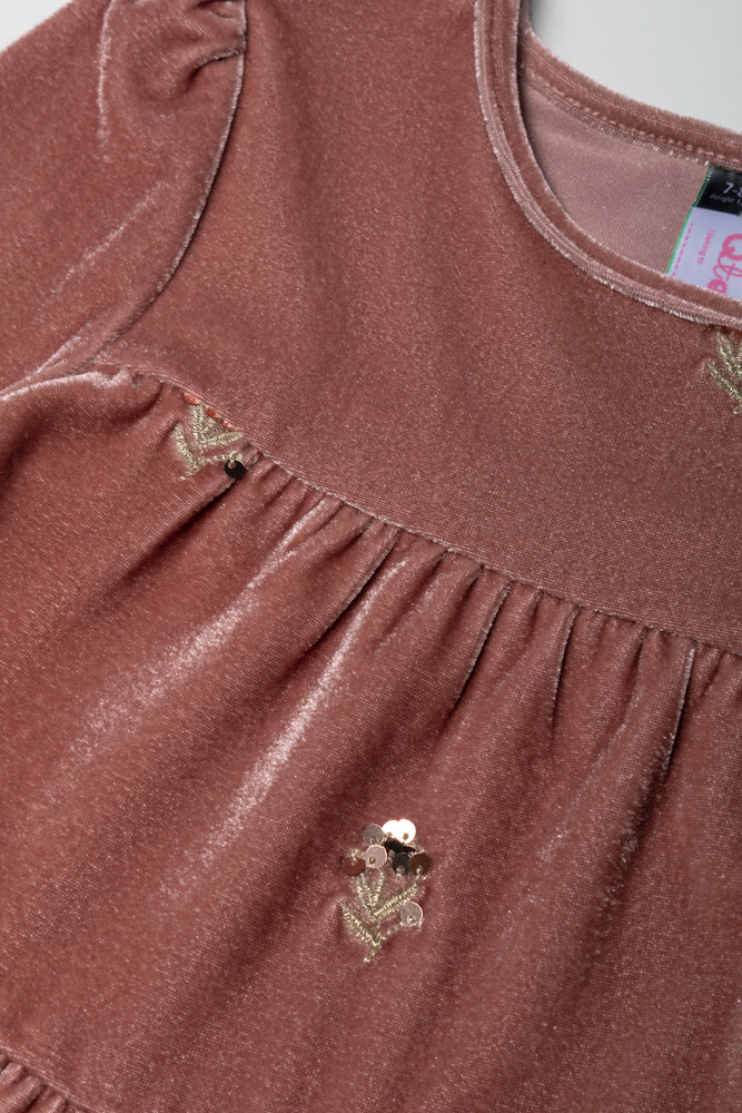 Tiered Embroidered Dress Burgundy