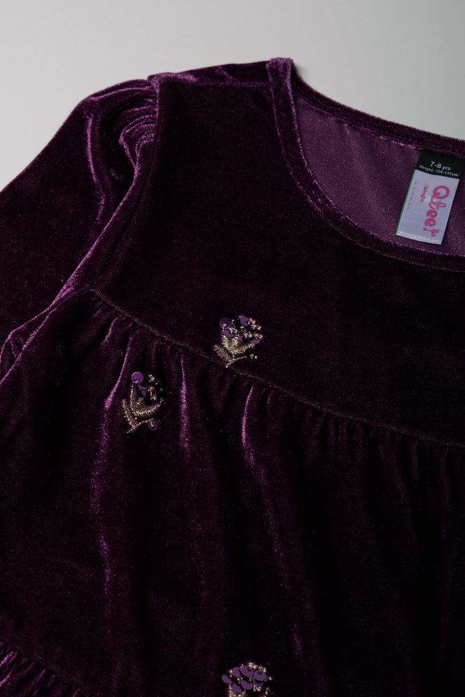 Tiered Embroidered Dress Burgundy (1)