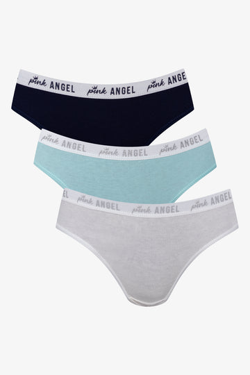 3 Pack Bikini Panties Navy, Aqua And Grey