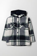 Melton Hooded Check Shacket Navy & Green