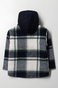 Melton Hooded Check Shacket Navy & Green (2)