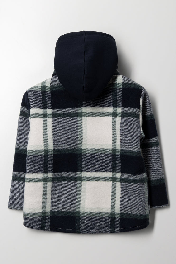 Melton Hooded Check Shacket Navy & Green (2)