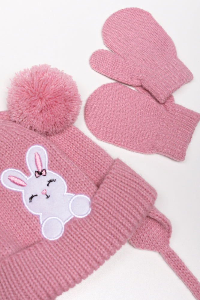 Bunny Beanie And Mittens Set Pink