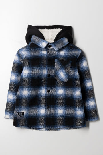 Hooded Check Shacket Navy