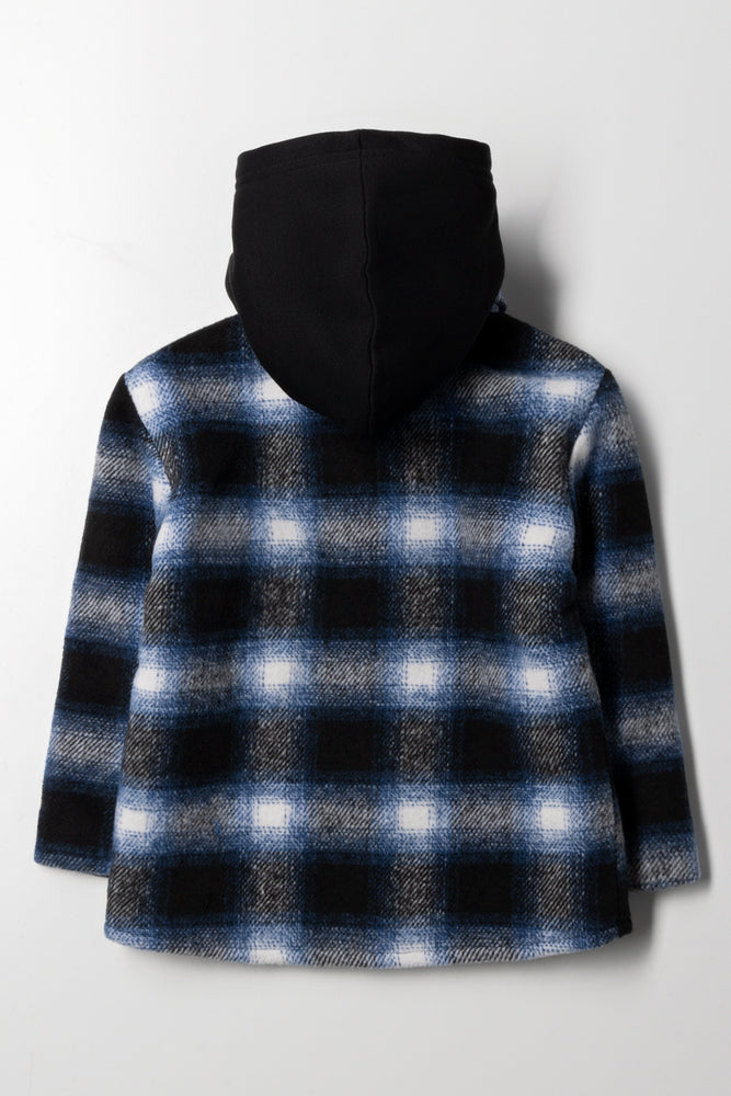 Hooded Check Shacket Navy (3)