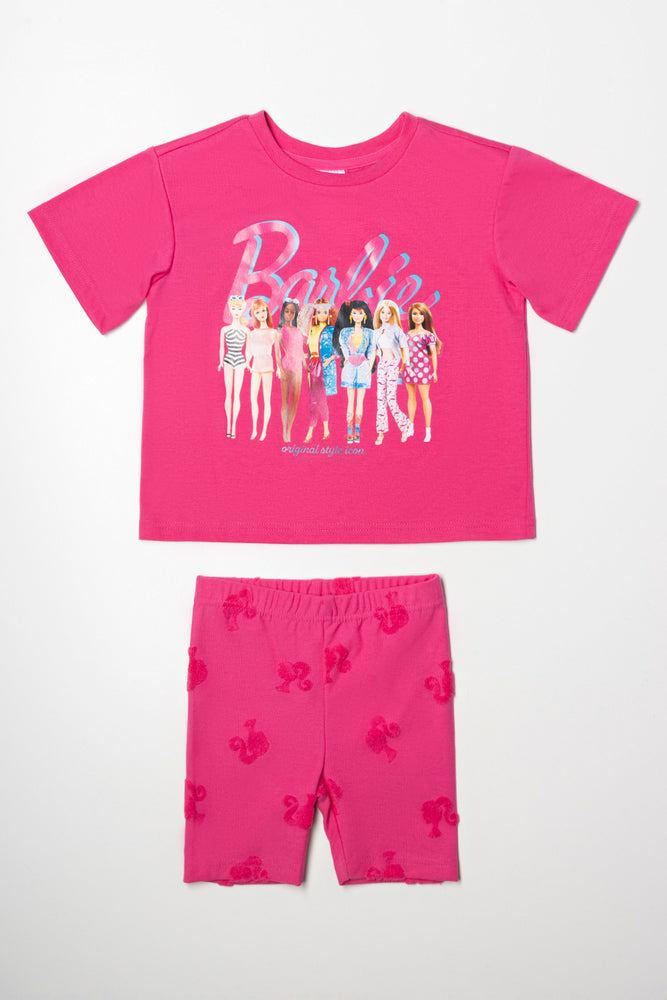 Barbie Oversized T-Shirt And Cycling Shorts Set Pink