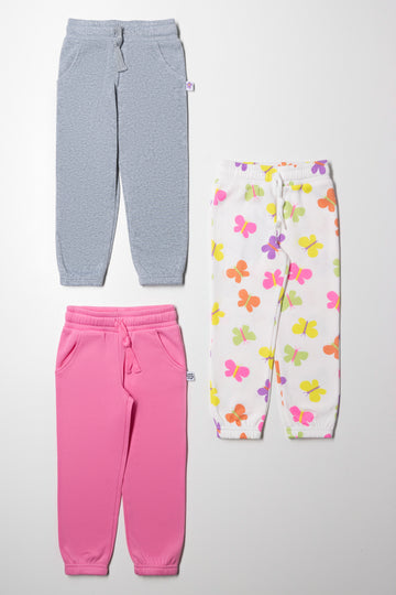 3 Pack Trackpants Pink, Grey And White