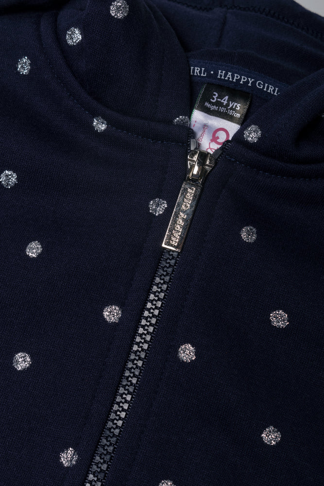 Zip Through Glitter Spot Hoodie Navy (1)