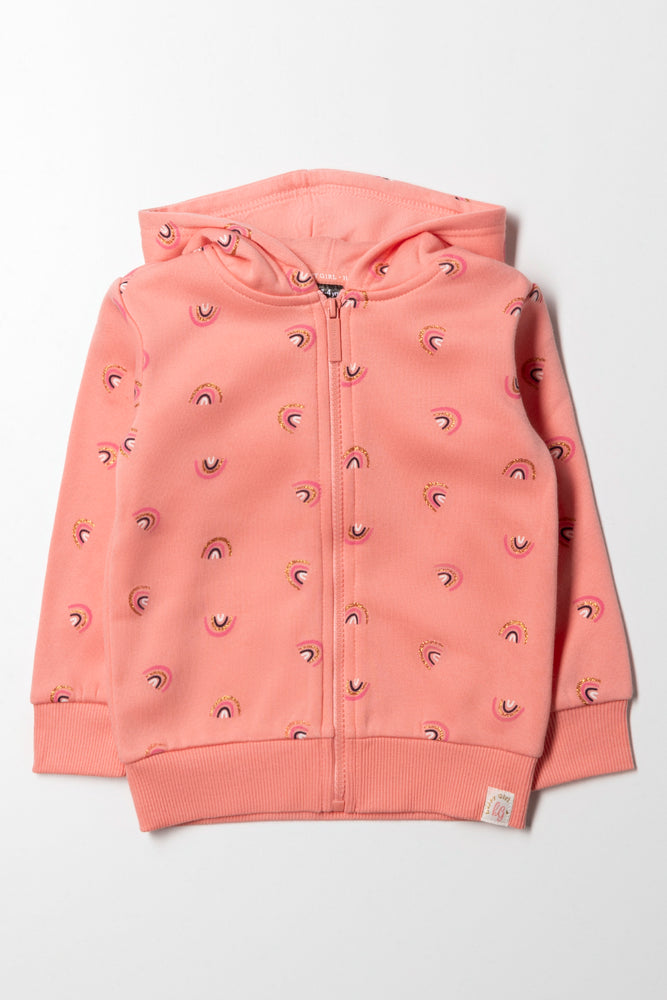 Zip Through Rainbow Hoodie Peach