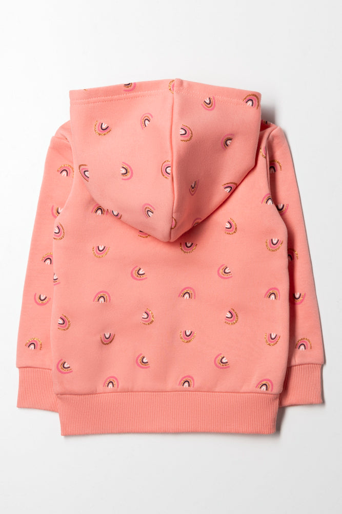 Zip Through Rainbow Hoodie Peach (3)