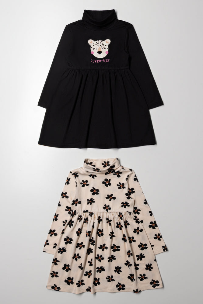 2 Pack Poloneck Dress Black And Natural