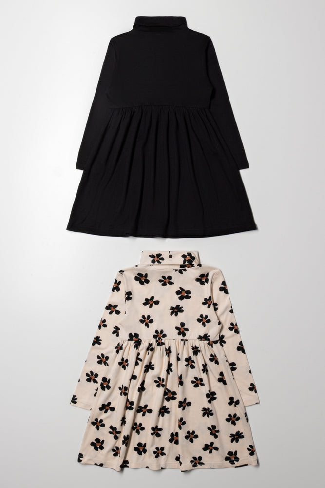 2 Pack Poloneck Dress Black And Natural (3)