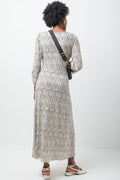 V-Neck Crinkle Knit Dress Cream (2)