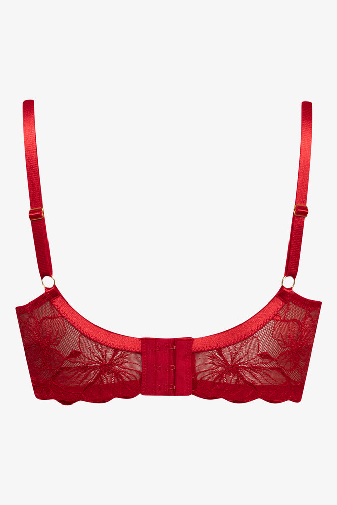 Plus Size Lace Balconette Bra Red