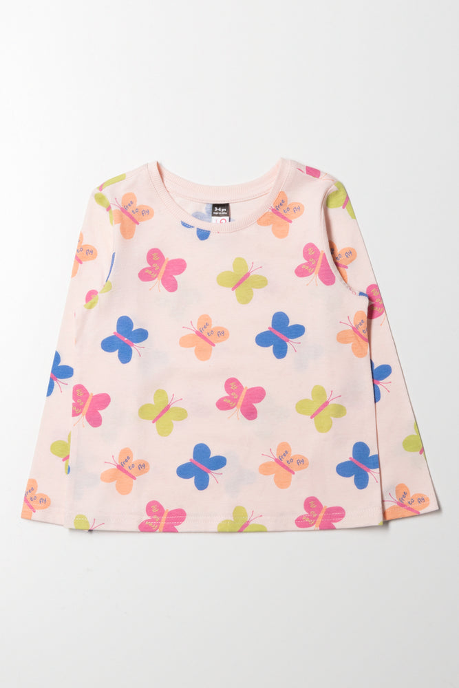 Long Sleeve Butterfly T-Shirt Pink