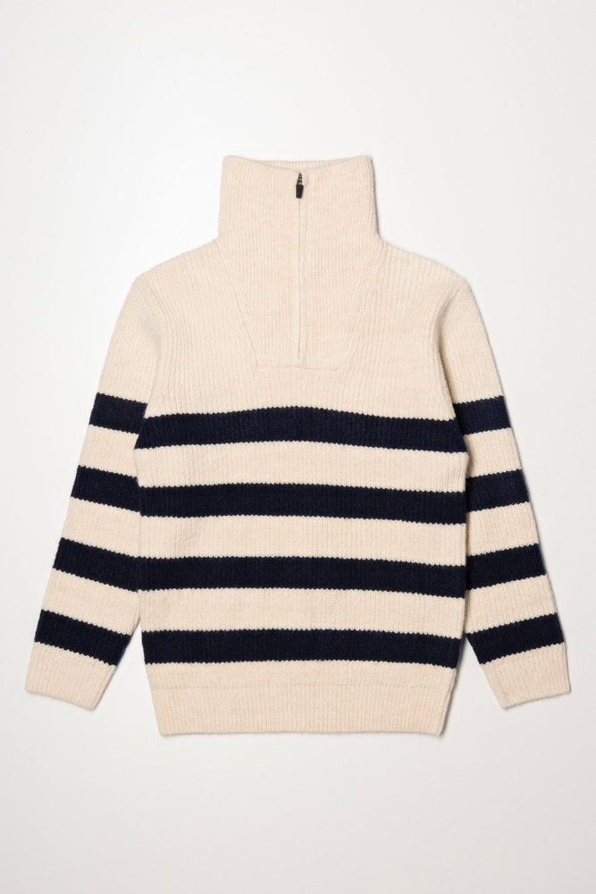 Stripe Funnel Neck Jersey Cream And Navy