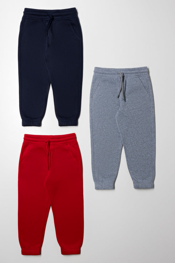 3 Pack Trackpants Red, Grey And Navy