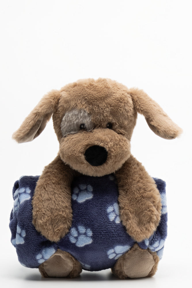 Puppy Toy And Blanket Natural And Navy