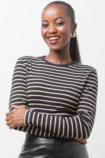 Stripe Long Sleeve T-Shirt Black And Natural